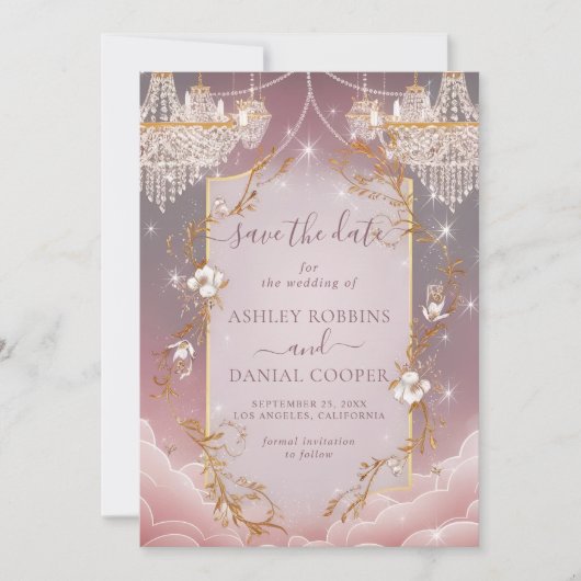 Roze Magisch Gouden Accent Save The Date Kaart (Voorkant)