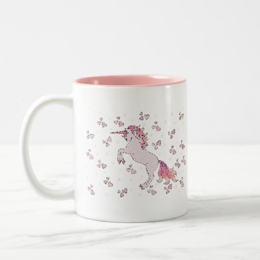 Roze, magisch Unicorn-ontwerp Tweekleurige Koffiemok (Links)