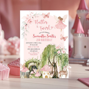 Roze Magische Bos Fairy Flutter & Twirl Verjaardag Kaart