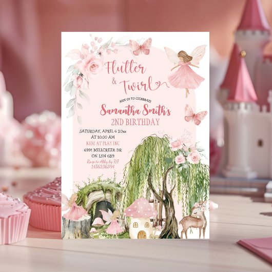 Roze Magische Bos Fairy Flutter & Twirl Verjaardag Kaart