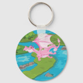 Roze Magische Dragon Fantasy Sleutelhanger (Voorkant)