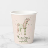 Roze magische eenhoorn gepersonaliseerde verjaarda papieren bekers (Voorkant)