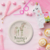 Roze magische eenhoorn gepersonaliseerde verjaarda papieren bordje (Feest)