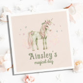 Roze magische eenhoorn gepersonaliseerde verjaarda servet