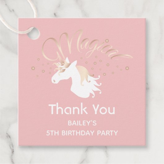 Roze Magische Eenhoorn Meisje Kids Verjaardagsfees Bedankjes Labels (Voorkant)