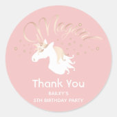 Roze Magische Eenhoorn Meisje Kids Verjaardagsfees Ronde Sticker (Voorkant)