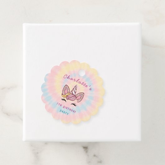 Roze Magische eenhoorn stropdas kleurstof goud gli Bedankjes Labels (In situ)