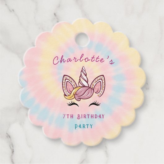 Roze Magische eenhoorn stropdas kleurstof goud gli Bedankjes Labels (Voorkant)