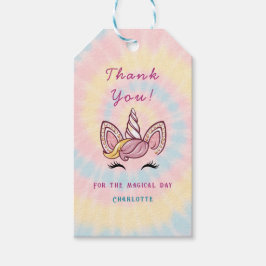 Roze Magische eenhoorn stropdas kleurstof goud gli Cadeaulabel