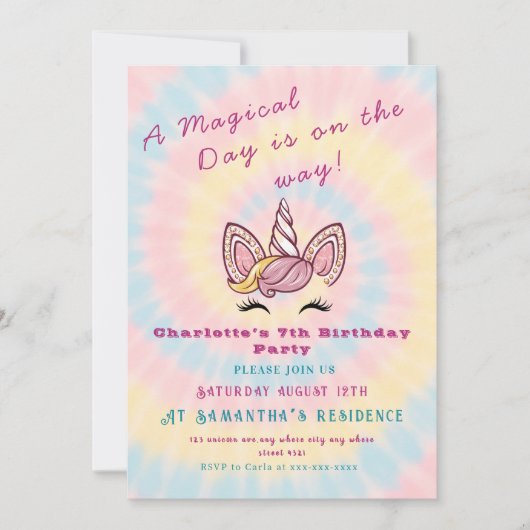 Roze Magische eenhoorn stropdas kleurstof goud gli Kaart (Voorkant)