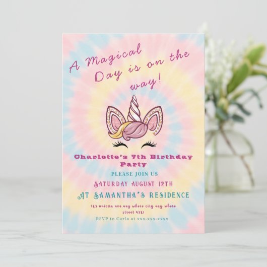 Roze Magische eenhoorn stropdas kleurstof goud gli Kaart (Staand voorkant)