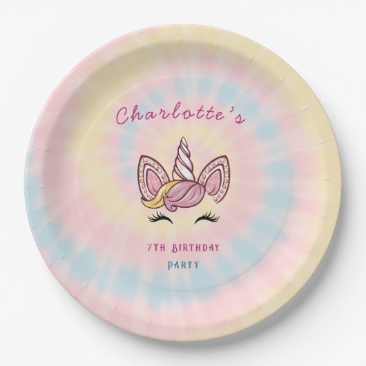 Roze Magische eenhoorn stropdas kleurstof goud gli Papieren Bordje (Voorkant)