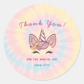 Roze Magische eenhoorn stropdas kleurstof goud gli Ronde Sticker (Voorkant)