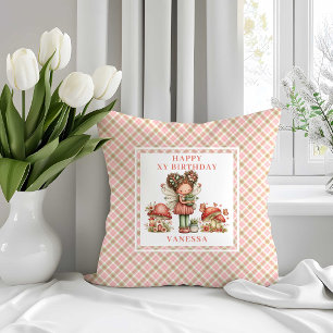 Roze Magische Fee 3e Verjaardag Bloemengooier Kussen