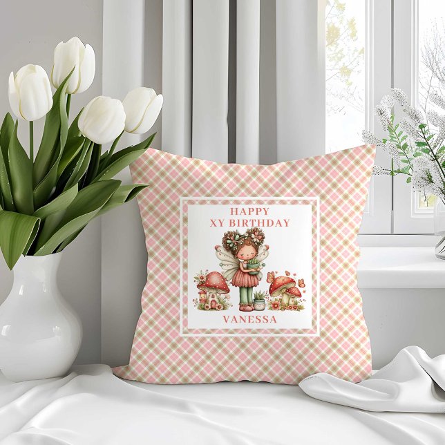 Roze Magische Fee 3e Verjaardag Bloemengooier Kussen (Pink Magical Fairy 3rd Birthday Floral Throw Pillow)