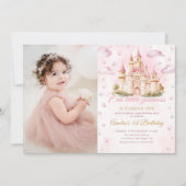 Roze Magische Prinses Kasteel Meisje Verjaardagsfo Kaart (Voorkant)