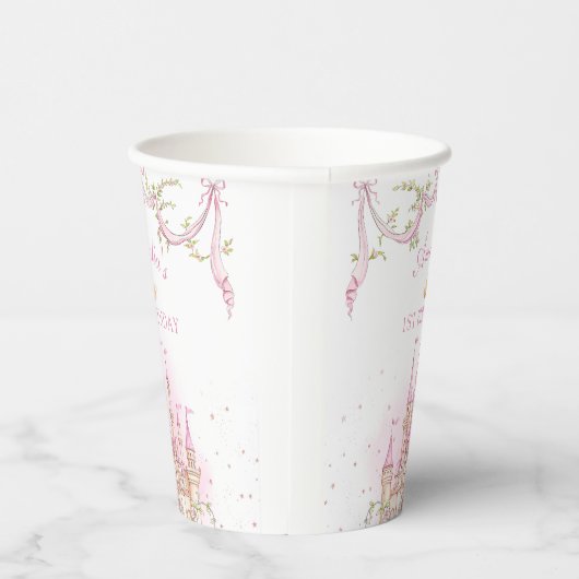 Roze Magische Prinses Kasteel Verjaardag Papieren  Papieren Bekers (Rechts)