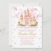 Roze Magische Prinses Kasteel Verjaardag Uitnodigi Kaart (Voorkant)