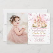 Roze Magische Prinses Kasteel Verjaardagsfoto Kaart (Voorkant)