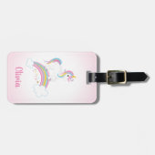 Roze Magische Regenboog Unicorn, gepersonaliseerd Bagagelabel (Voorkant horizontaal)
