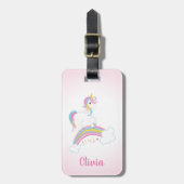 Roze Magische Regenboog Unicorn, gepersonaliseerd Bagagelabel (Voorkant verticaal)
