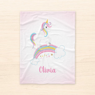 Roze Magische Regenboog Unicorn op maat Fleece Deken