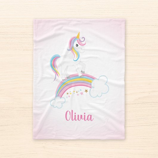 Roze Magische Regenboog Unicorn op maat Fleece Deken