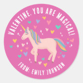 Roze, magische Unicorn Classroom Valentijn Gift Ronde Sticker (Voorkant)