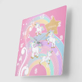 Roze Magische 🦄 Unicorn Vierkante Klok (Hoek)