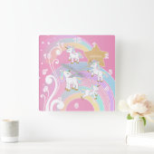 Roze Magische 🦄 Unicorn Vierkante Klok (Huis)