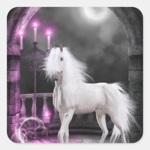 Roze Magische Unicorn Vierkante Sticker