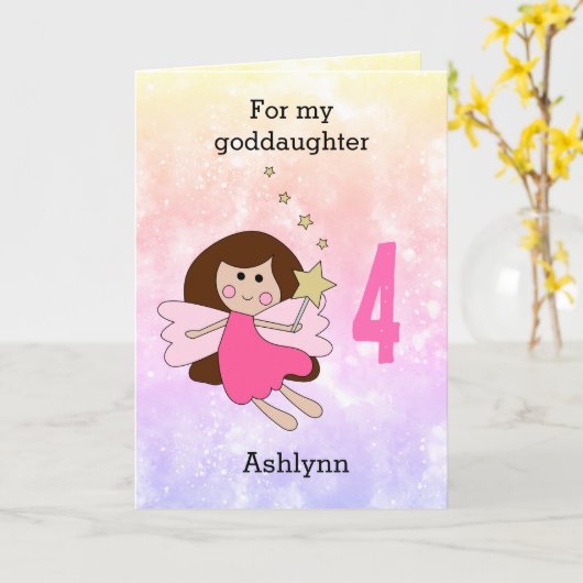 Roze, magische, vierde verjaardag Kaart (Gele Bloem)