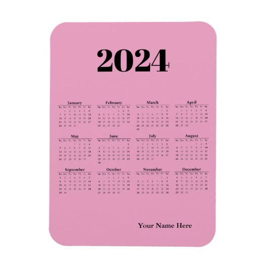 Roze magnetische kaart voor 2024 kalender magneet (Verticaal)