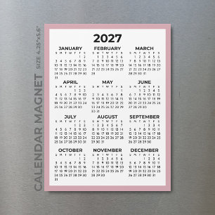 Roze Magnetische Kalender 2027 met volledig jaarov