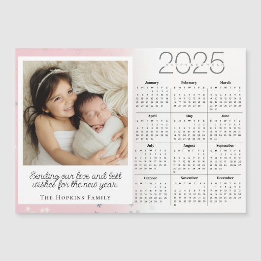 Roze Magnetische Vakantie Kerst Kaart Custom Foto (Voorkant)