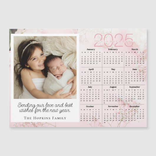 Roze Magnetische Vakantie Kerst Kaart Custom Foto (Voorkant)