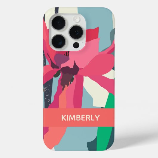 Roze Magnolia Abstracte Floral Colour Blocks Aange Case-Mate iPhone Case (Achterkant)