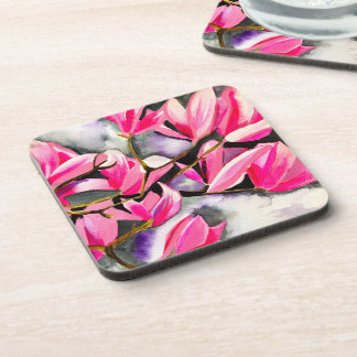 Roze Magnolia aquarel Bier Onderzetter