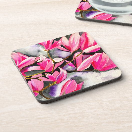 Roze Magnolia aquarel Bier Onderzetter (Linkerzijde)