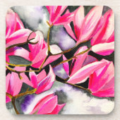 Roze Magnolia aquarel Bier Onderzetter (Voorkant)