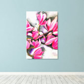 Roze Magnolia aquarel Canvas Afdruk (Insitu (Houten vloer))