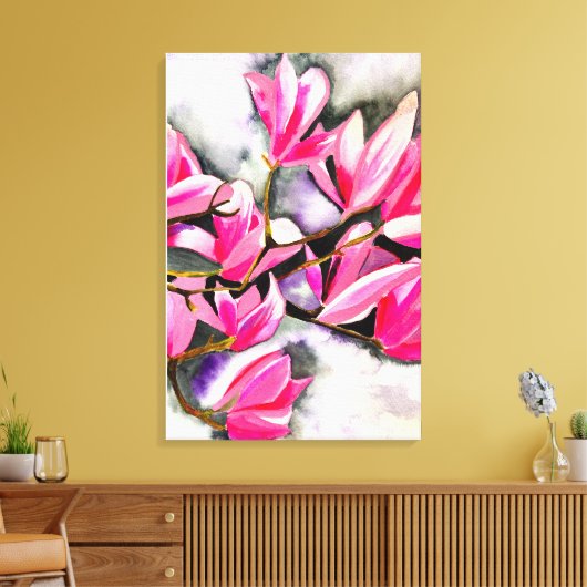 Roze Magnolia aquarel Canvas Afdruk (Insitu (Woonkamer))