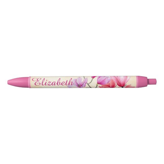 Roze Magnolia Aquarel Gepersonaliseerde Pen (Voorkant)