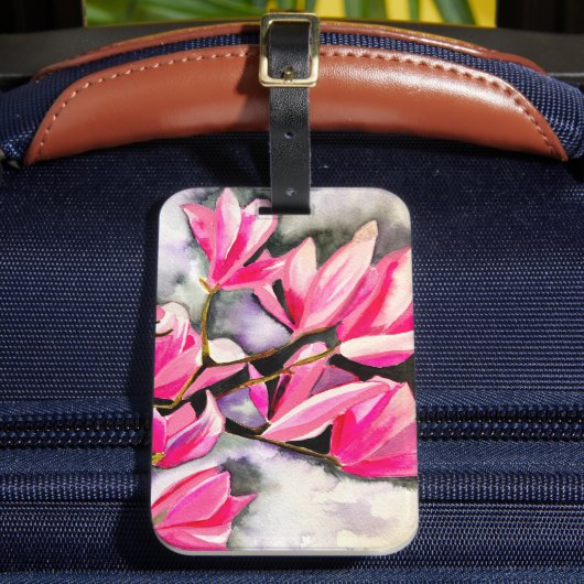 Roze Magnolia aquarel kunst Bagagelabel (Voorkant Insitu 2)