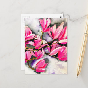 Roze Magnolia aquarel kunst Briefkaart