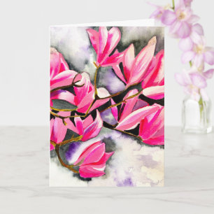 Roze Magnolia aquarel kunst Kaart