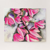Roze Magnolia aquarel kunst Legpuzzel (Horizontaal)