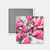 Roze Magnolia aquarel kunst Magneet (Voorkant / Achterkant)