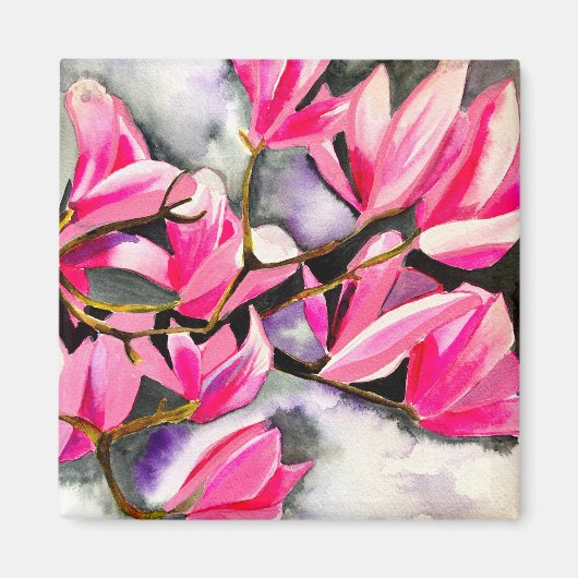 Roze Magnolia aquarel kunst Magneet (Voorkant)