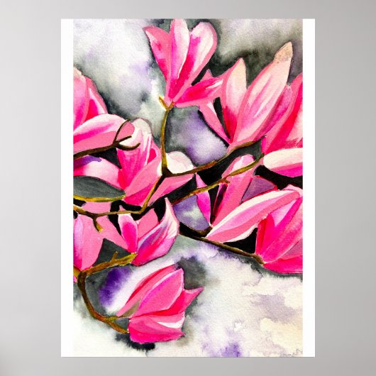 Roze Magnolia aquarel Poster (Voorkant)